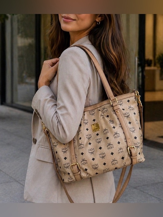 MCM Visetos Beige Monogram Two Way Bag